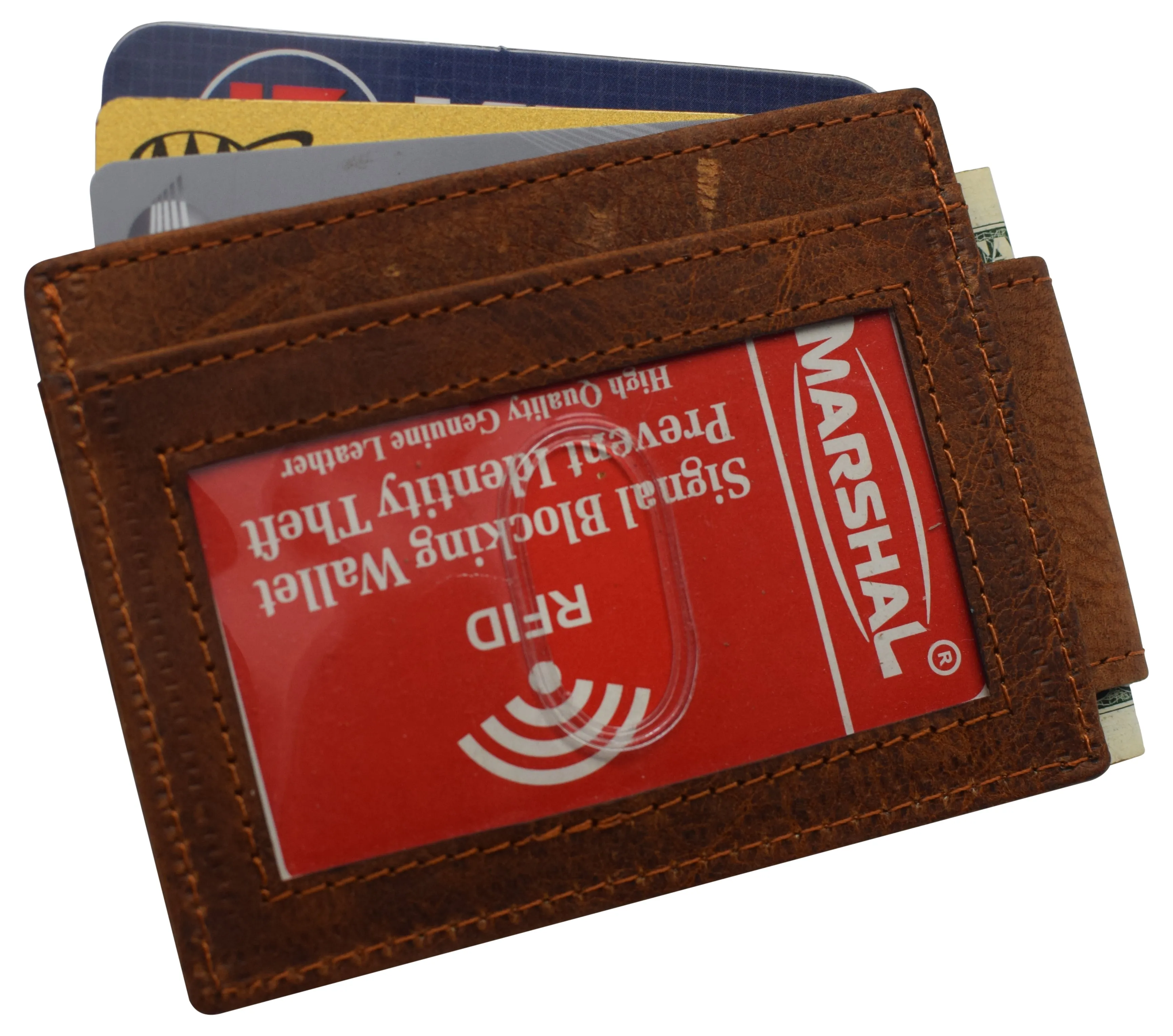 510910 Money Clip Front Pocket Wallet Leather Strong Magnet Thin Logo Wallets