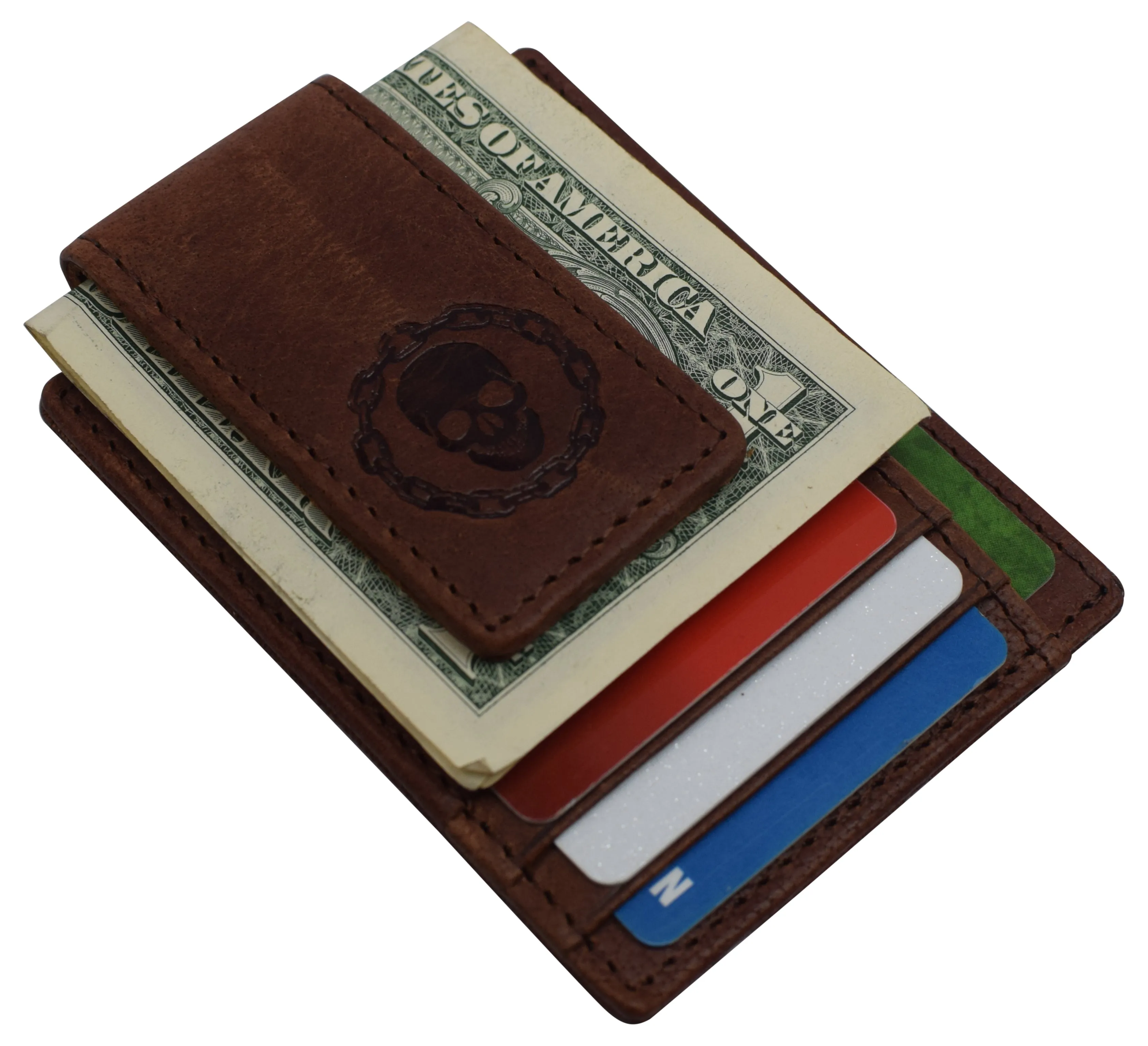 510910 Money Clip Front Pocket Wallet Leather Strong Magnet Thin Logo Wallets