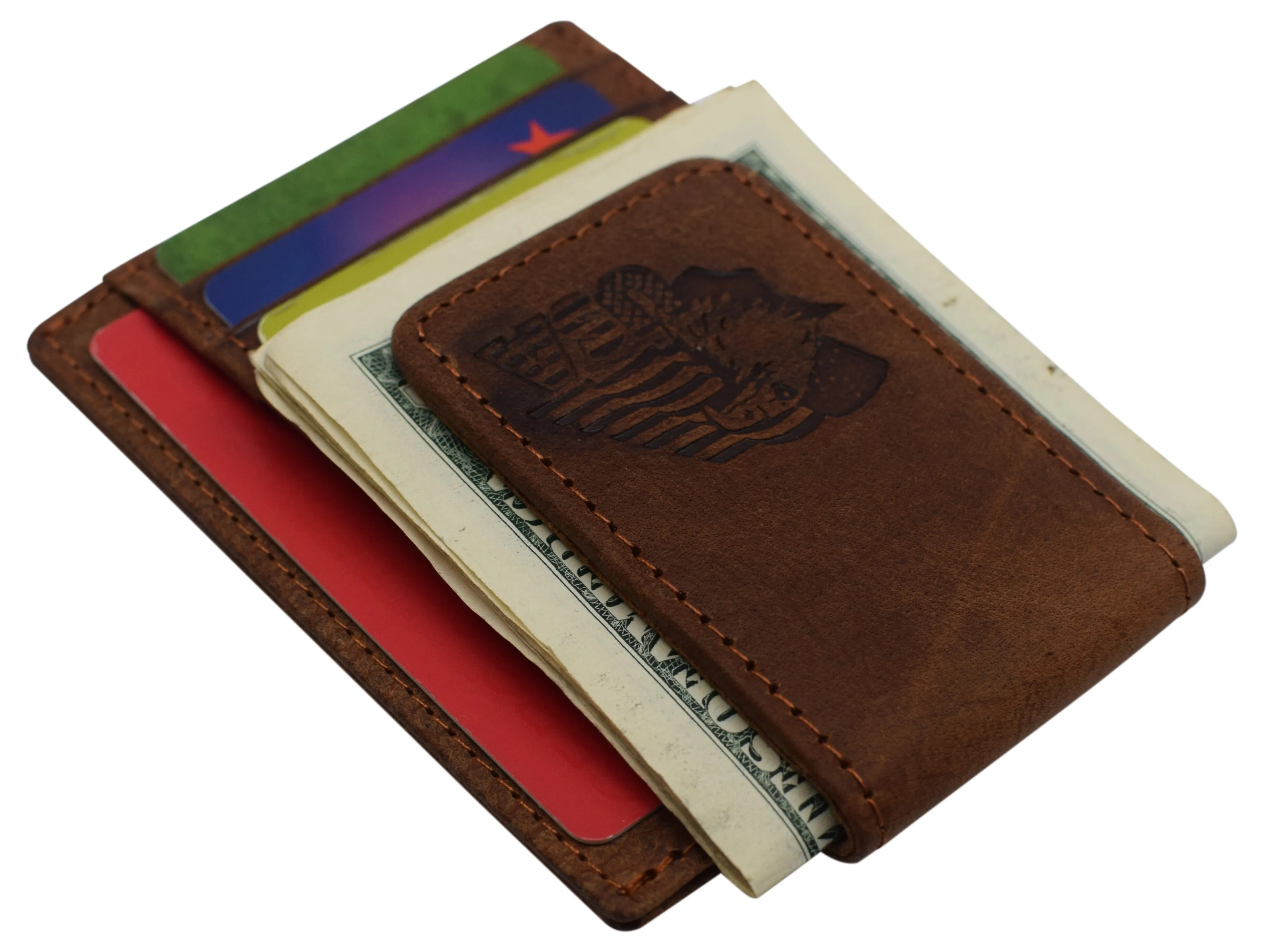 510910 Money Clip Front Pocket Wallet Leather Strong Magnet Thin Logo Wallets