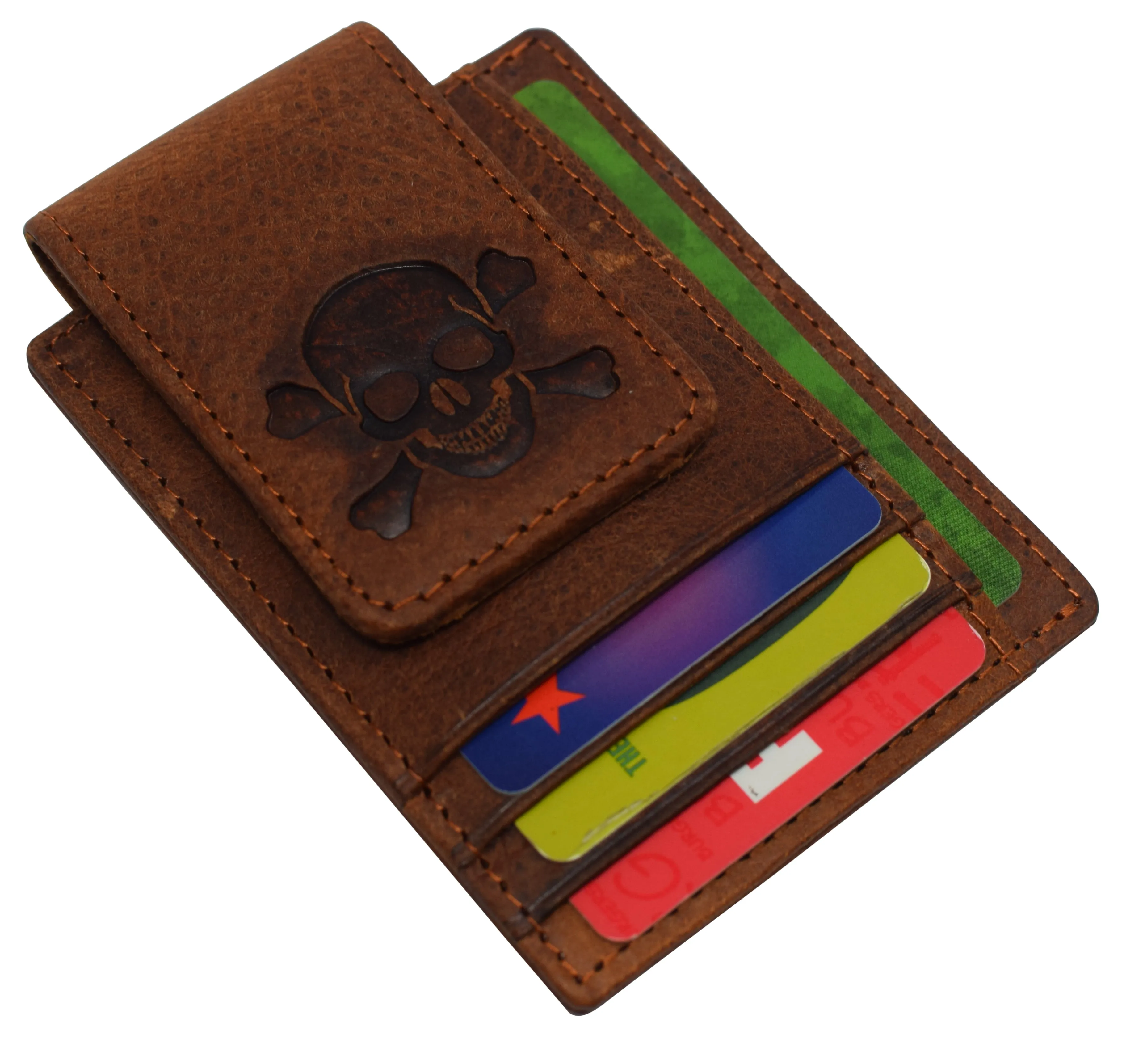 510910 Money Clip Front Pocket Wallet Leather Strong Magnet Thin Logo Wallets