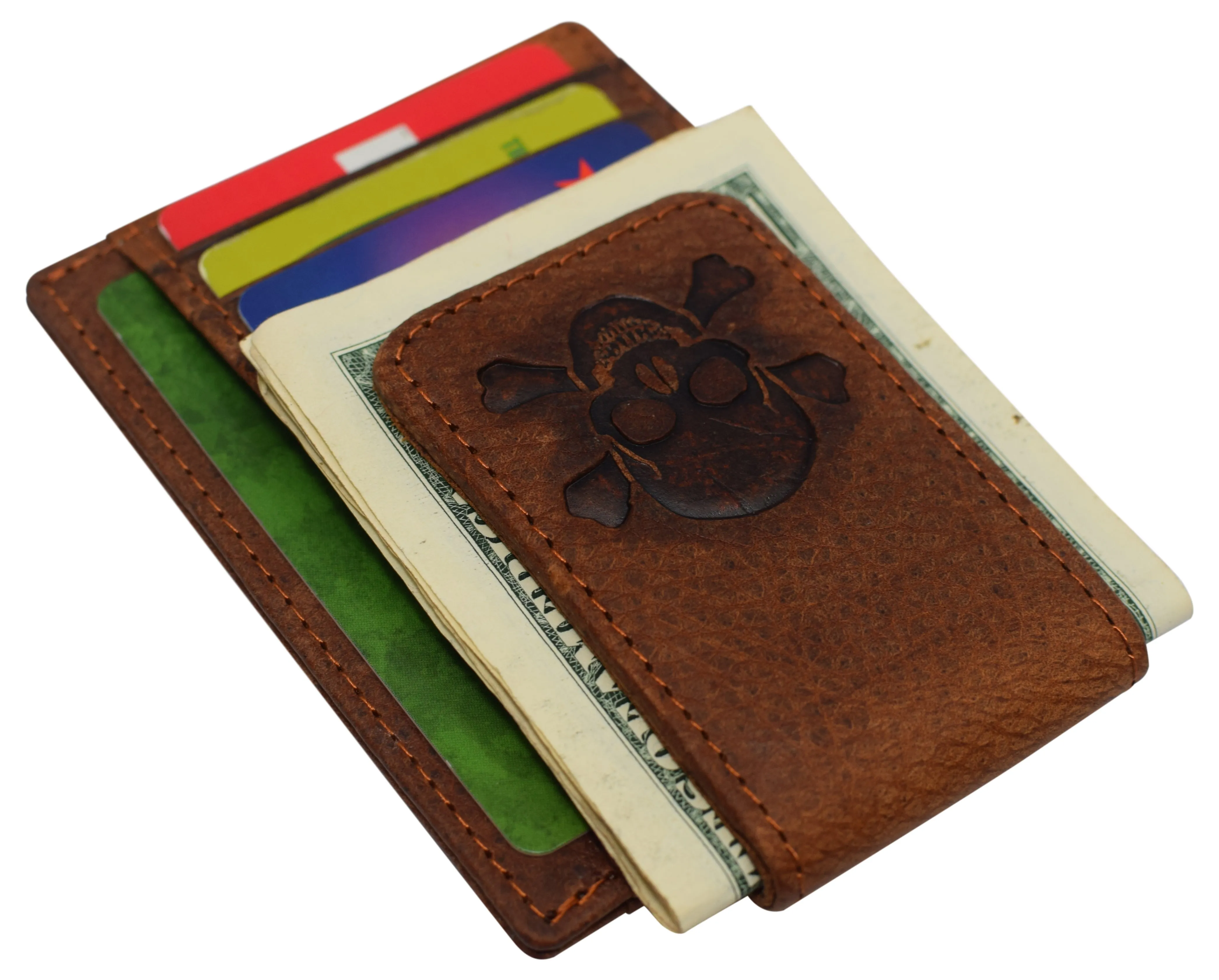 510910 Money Clip Front Pocket Wallet Leather Strong Magnet Thin Logo Wallets
