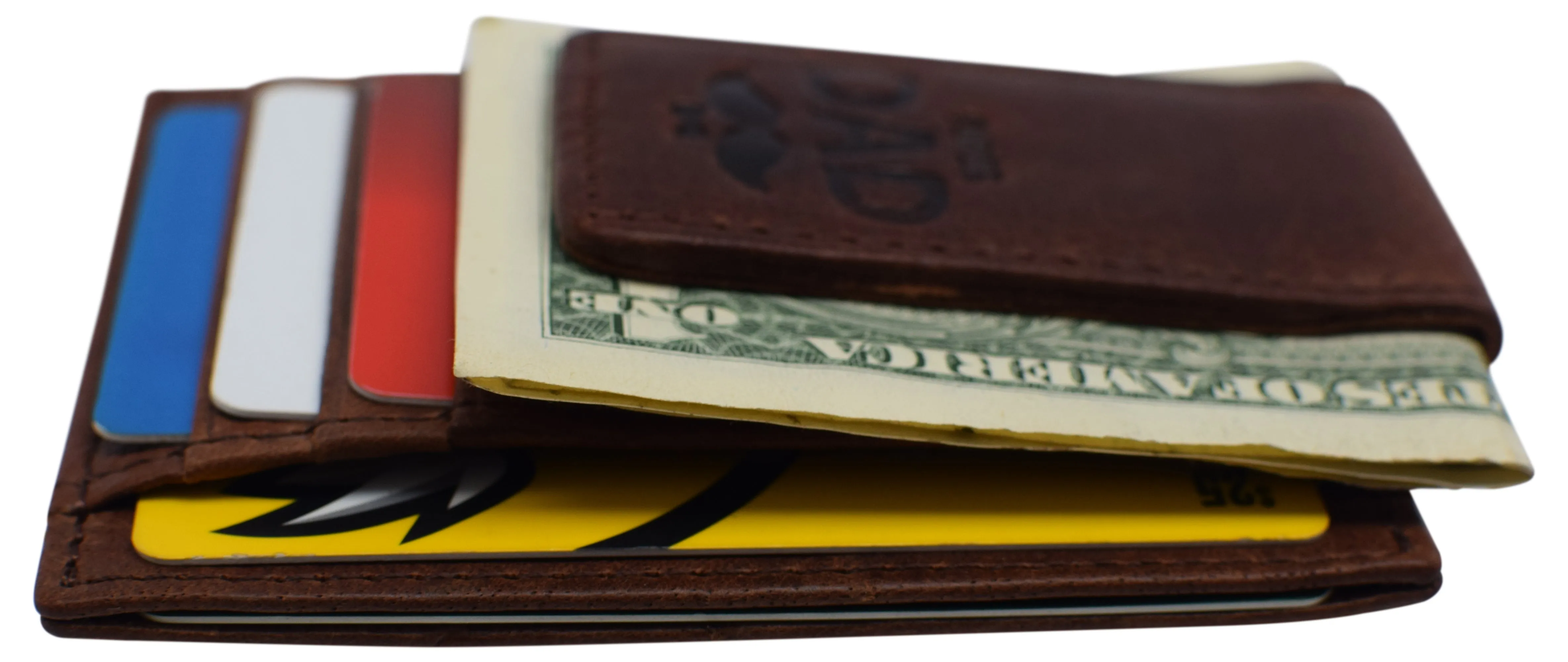 510910 Money Clip Front Pocket Wallet Leather Strong Magnet Thin Logo Wallets
