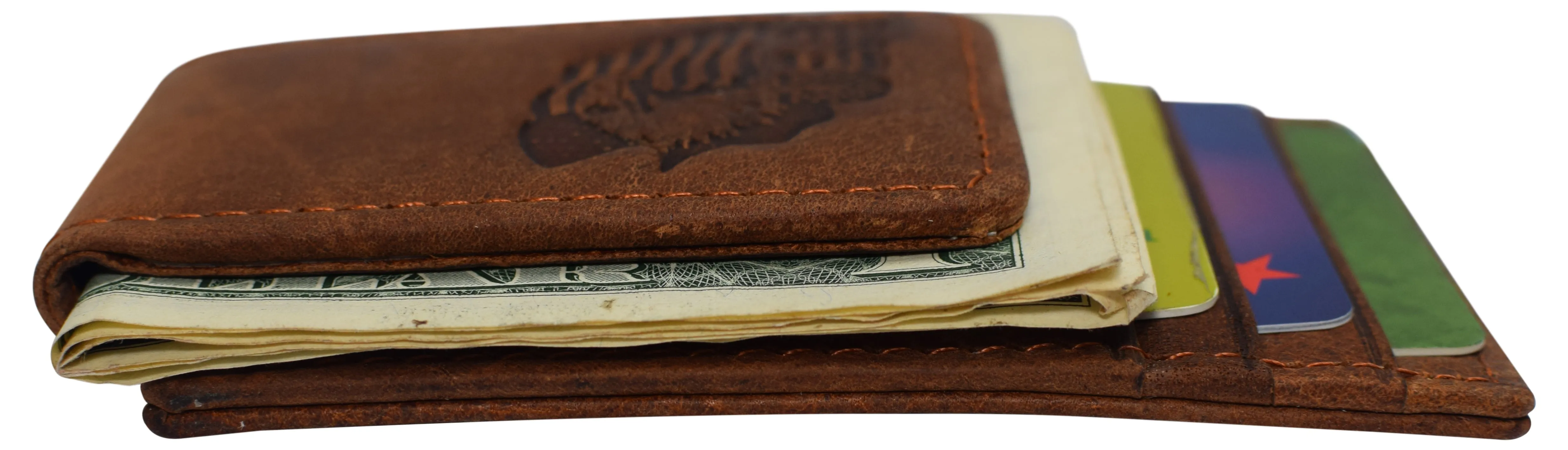 510910 Money Clip Front Pocket Wallet Leather Strong Magnet Thin Logo Wallets