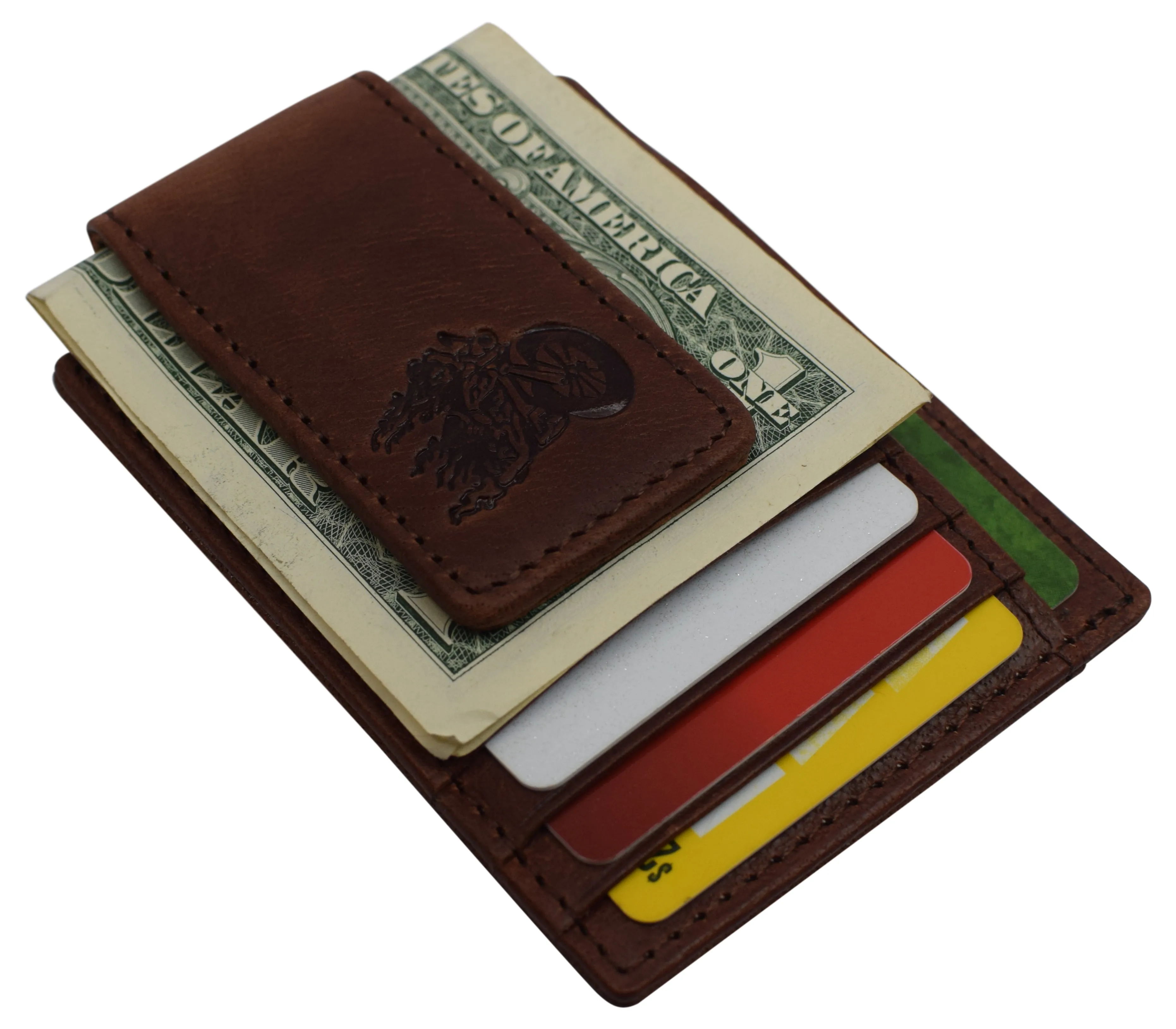 510910 Money Clip Front Pocket Wallet Leather Strong Magnet Thin Logo Wallets