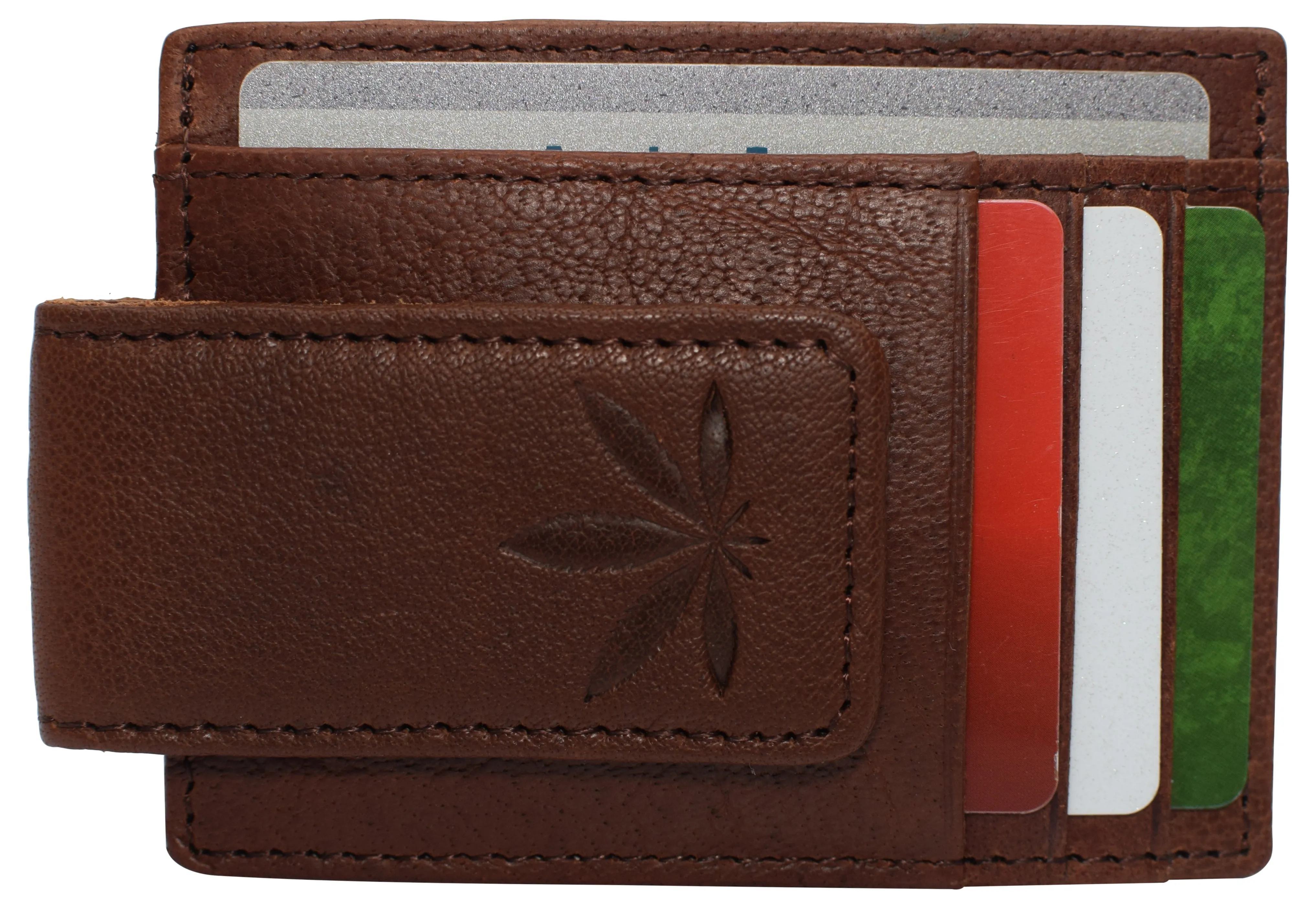510910 Money Clip Front Pocket Wallet Leather Strong Magnet Thin Logo Wallets