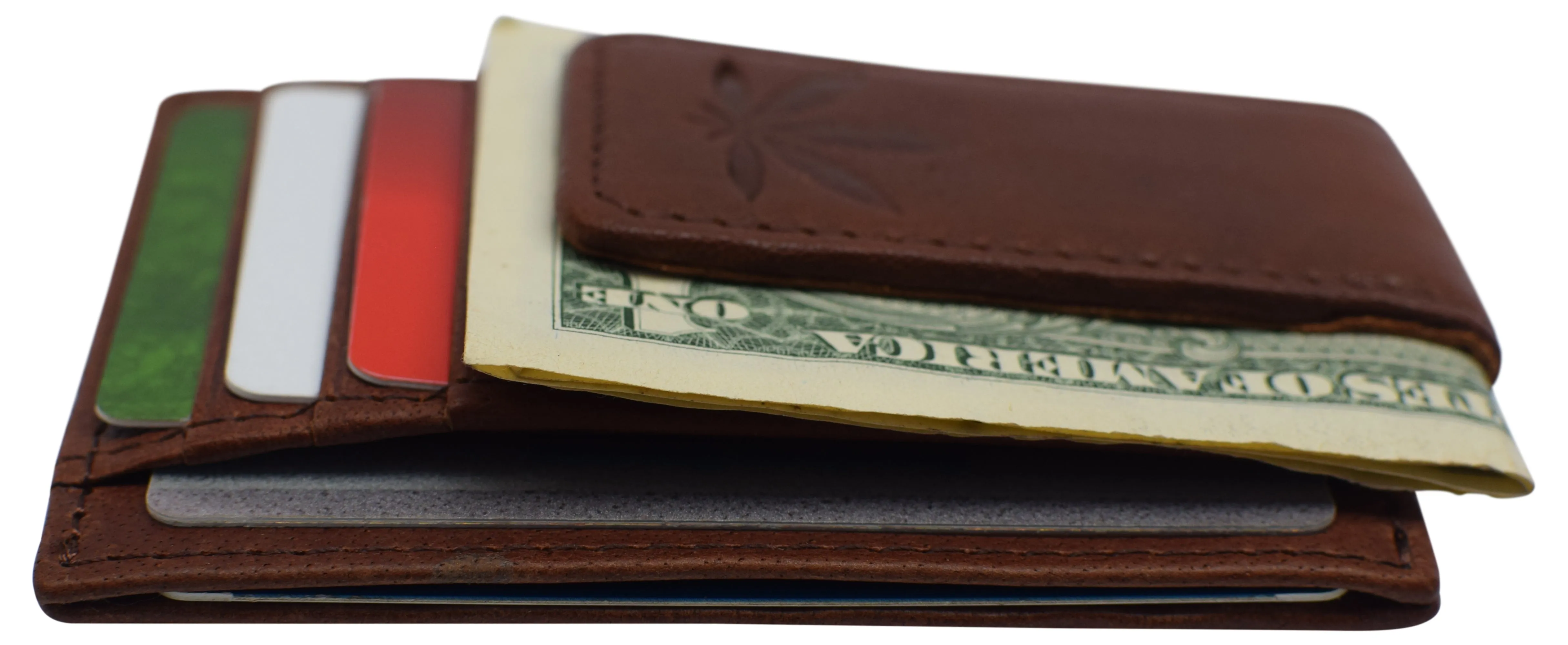 510910 Money Clip Front Pocket Wallet Leather Strong Magnet Thin Logo Wallets