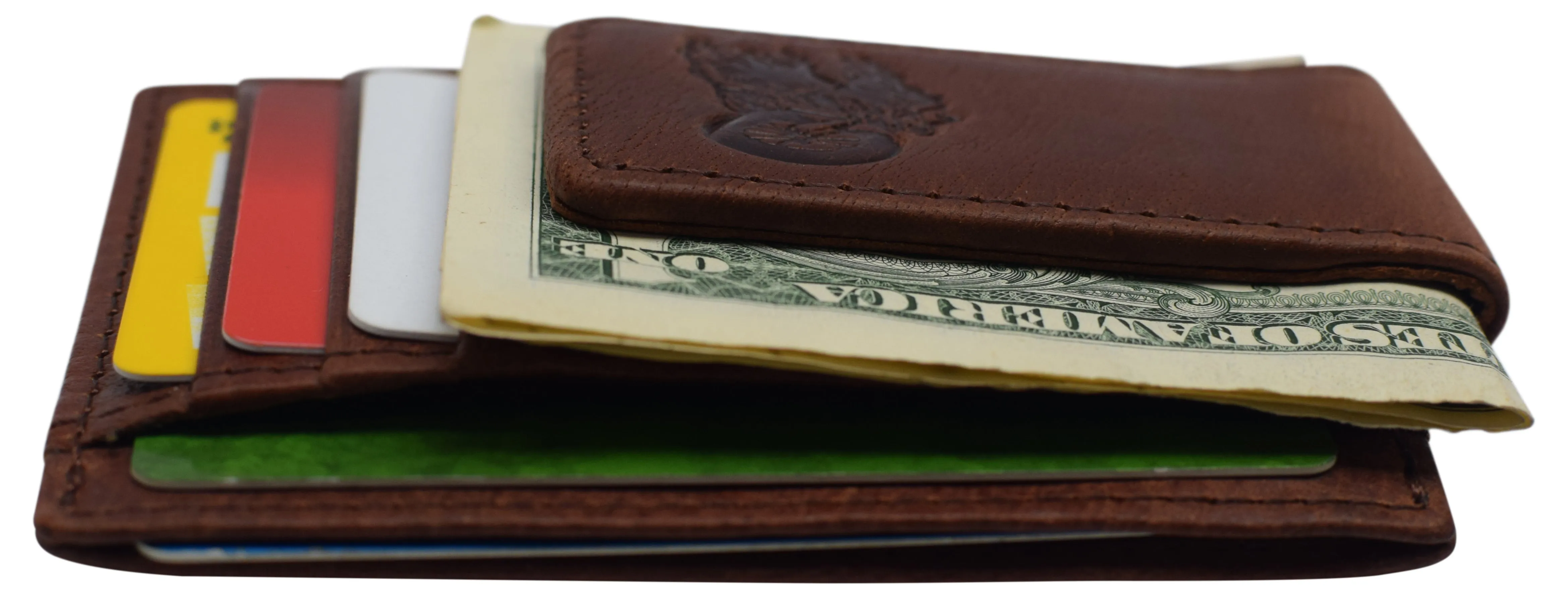 510910 Money Clip Front Pocket Wallet Leather Strong Magnet Thin Logo Wallets