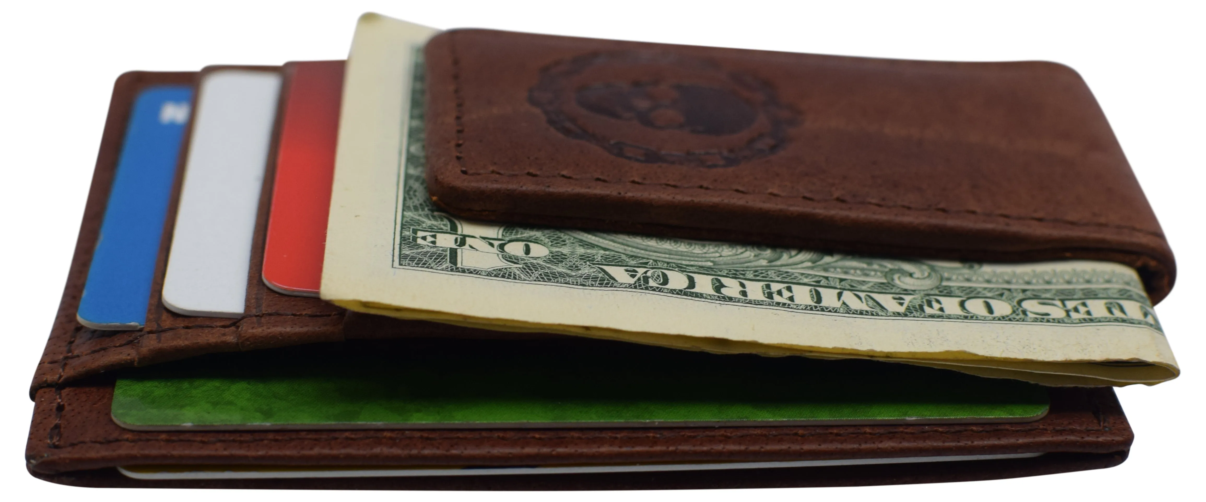 510910 Money Clip Front Pocket Wallet Leather Strong Magnet Thin Logo Wallets