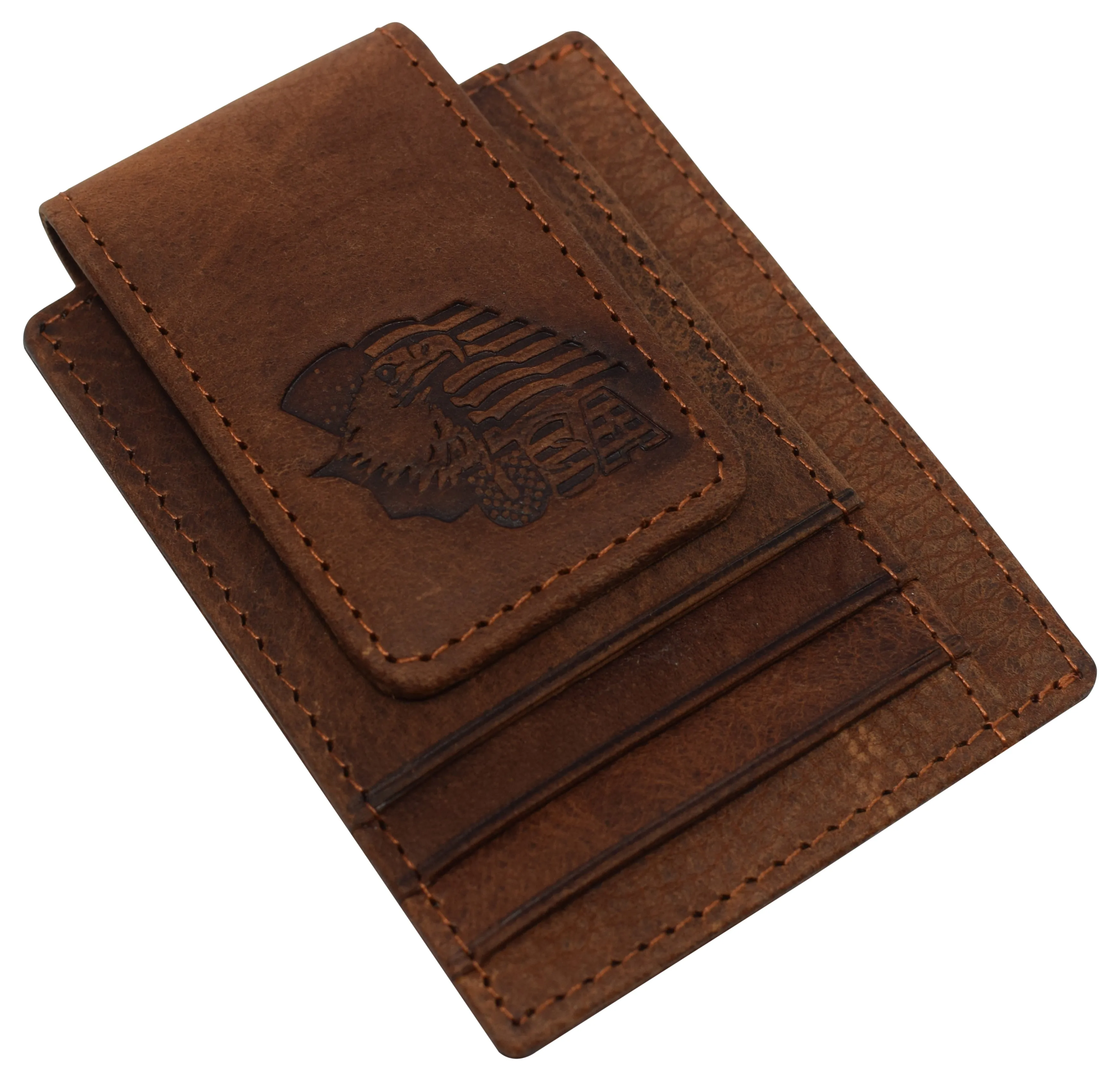 510910 Money Clip Front Pocket Wallet Leather Strong Magnet Thin Logo Wallets