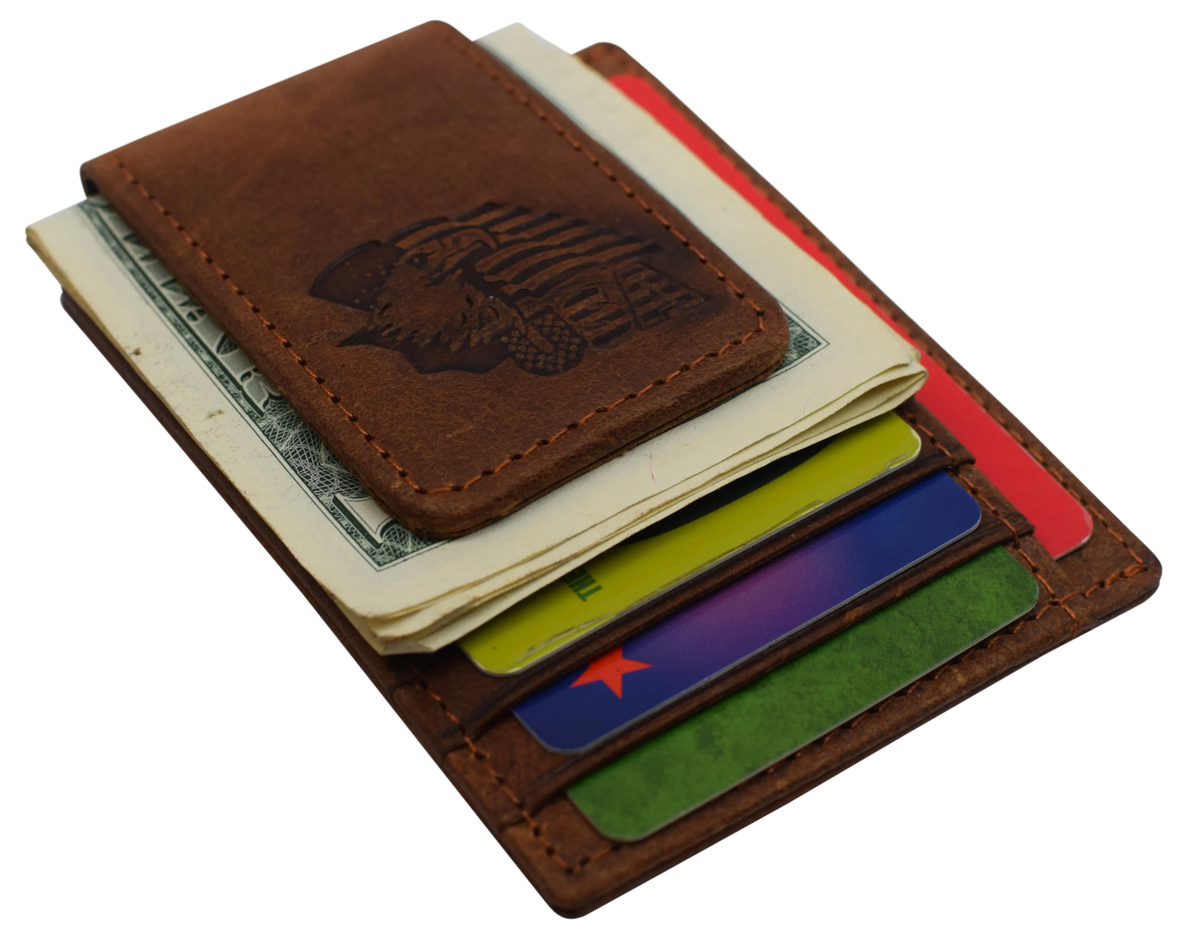 510910 Money Clip Front Pocket Wallet Leather Strong Magnet Thin Logo Wallets
