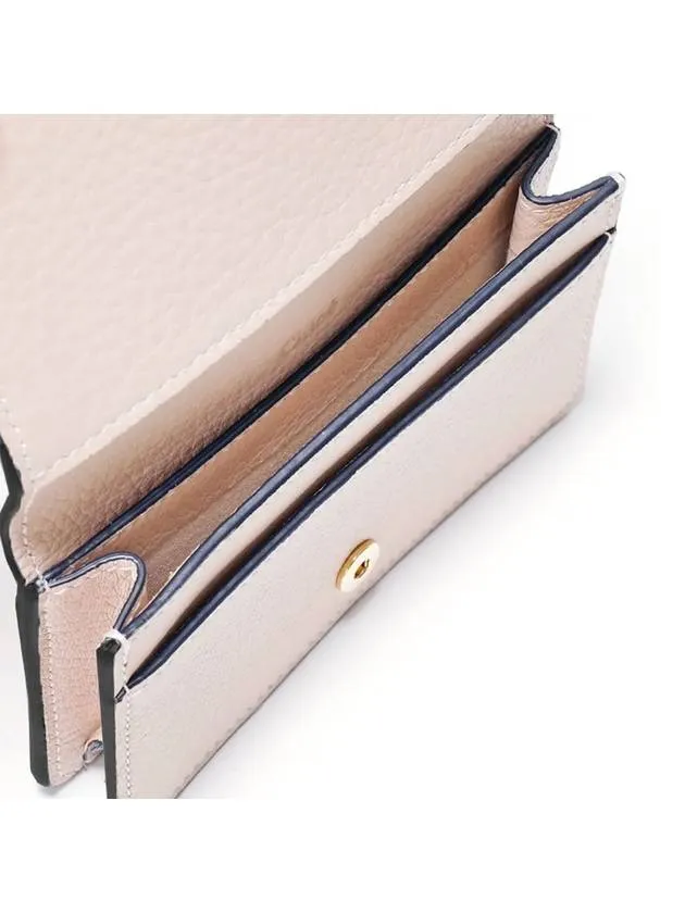 Alphabet Leather Flap Card Wallet Cream