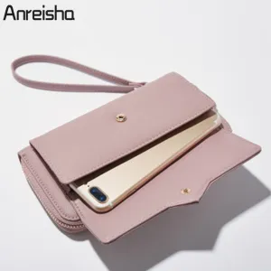 Anreisha Fashion Long Woman Purse New Designer Female Wallet Clutch PU Leather Ladies Purses Card Holder Women Phone Bags P2