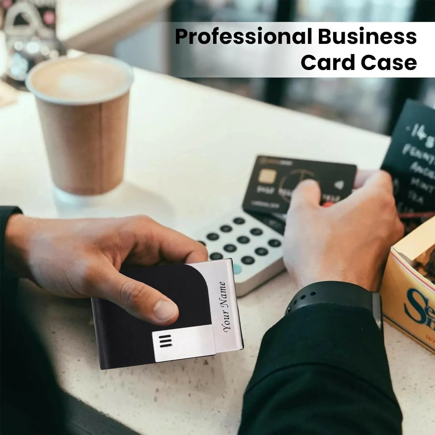 Black ROCK PU Leather women Card Holder for birthday, gifts, girlfriend / wife