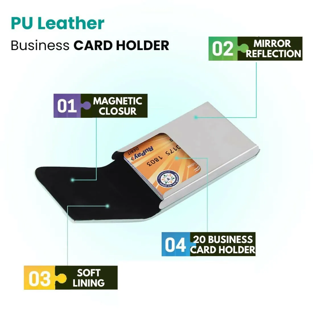 Black ROCK PU Leather women Card Holder for birthday, gifts, girlfriend / wife