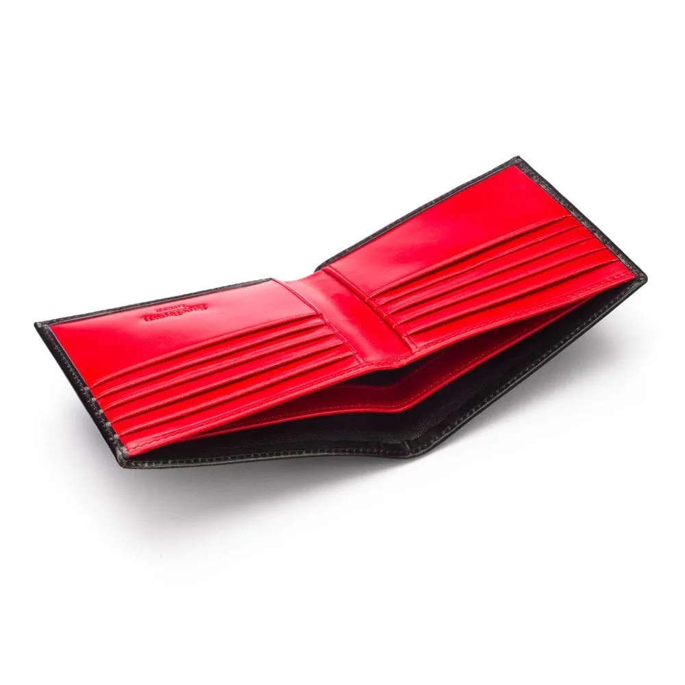 Bridle Hide Wallet, 10 CC - Black With Red