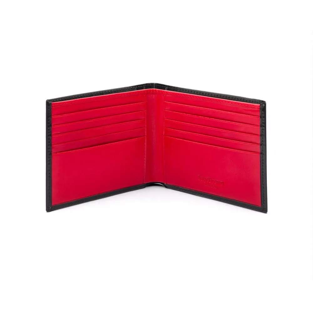 Bridle Hide Wallet, 10 CC - Black With Red