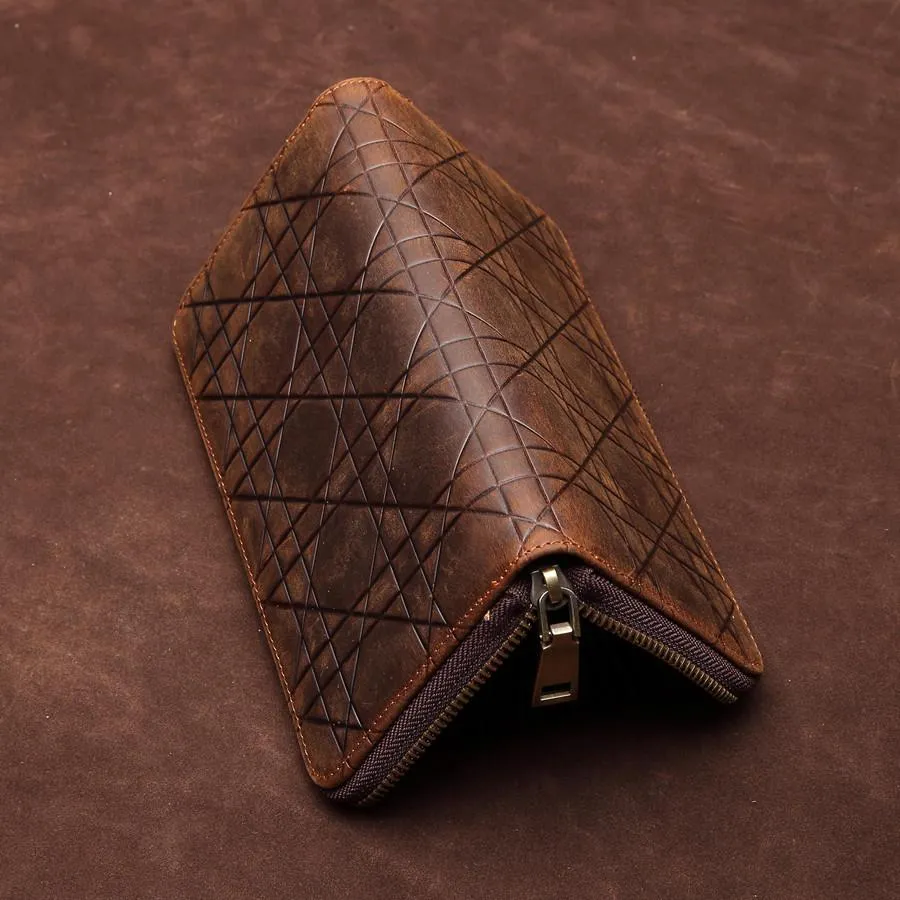 Brown Mens Leather Cards Long Wallets Lot of Cards Zipper Long Wallet Cards Wallet for Men