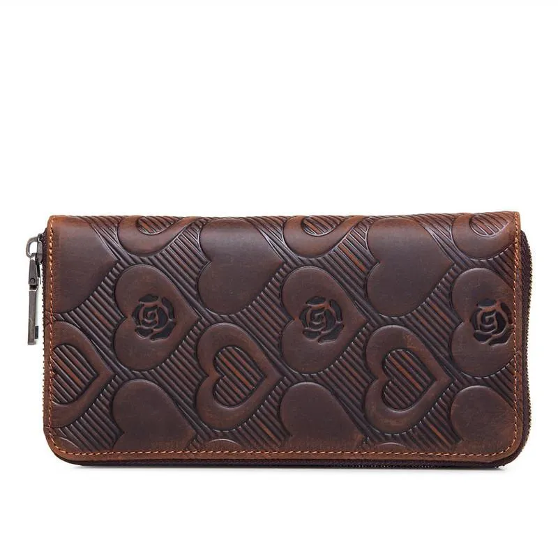 Brown Mens Leather Cards Long Wallets Lot of Cards Zipper Long Wallet Cards Wallet for Men
