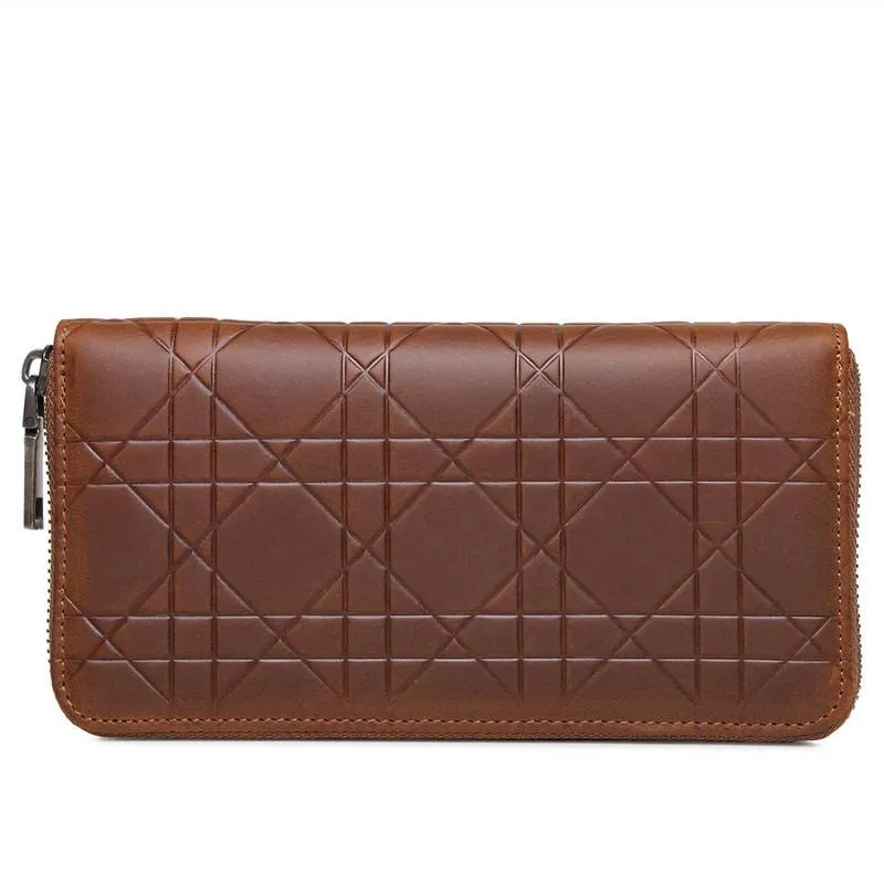 Brown Mens Leather Cards Long Wallets Lot of Cards Zipper Long Wallet Cards Wallet for Men