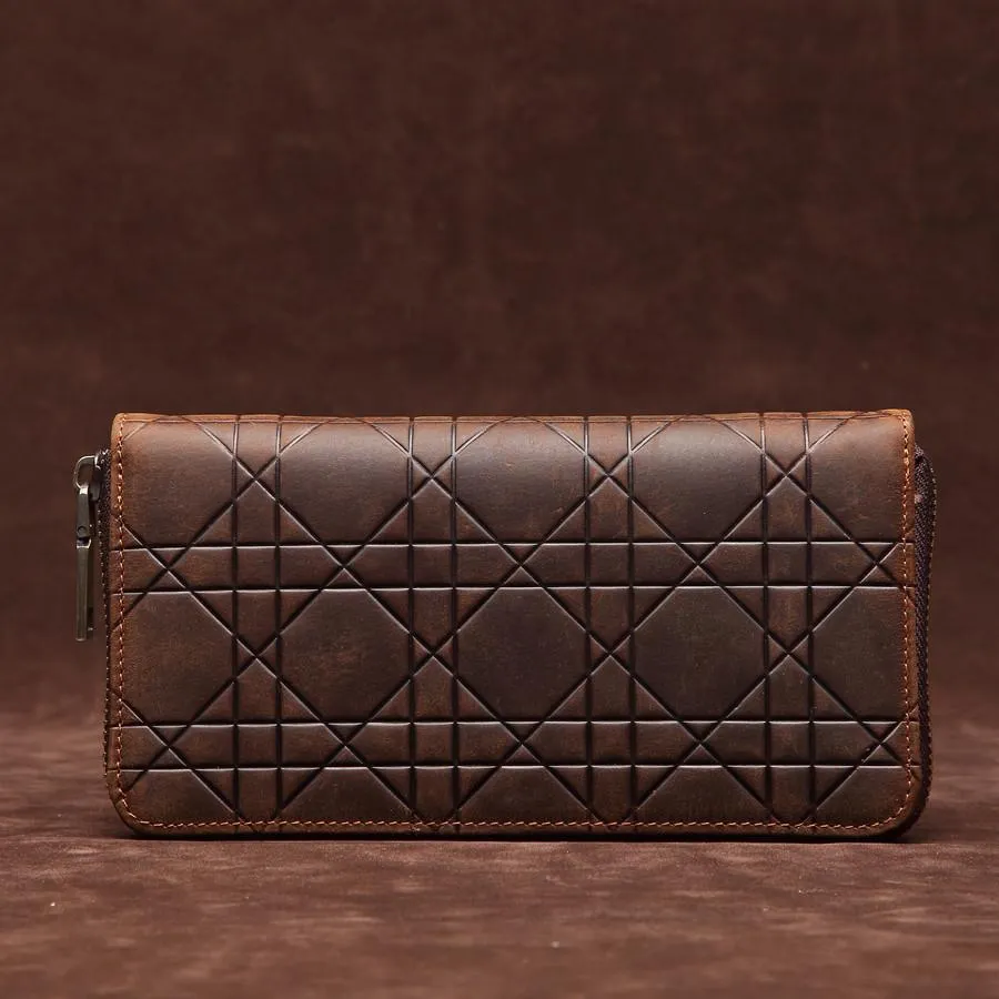 Brown Mens Leather Cards Long Wallets Lot of Cards Zipper Long Wallet Cards Wallet for Men