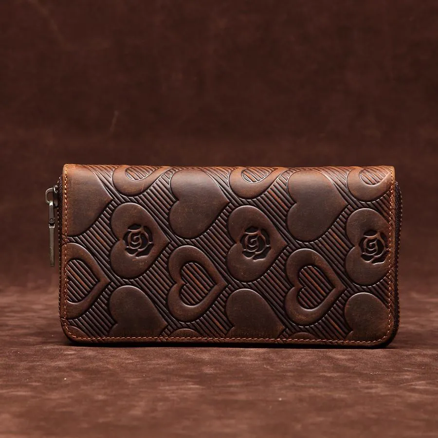 Brown Mens Leather Cards Long Wallets Lot of Cards Zipper Long Wallet Cards Wallet for Men