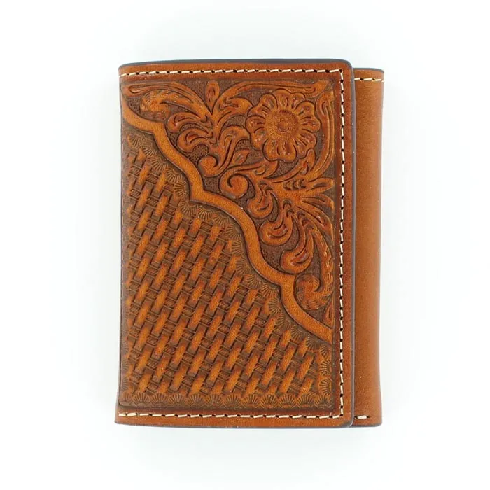 Brown Tooled Trifold Wallet