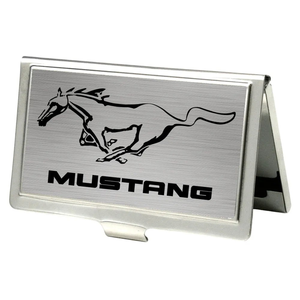 Business Card Holder - SMALL - Mustang w Text Brushed Silver Black