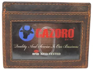 CAZORO Front Pocket Minimalist Vintage Leather Slim Wallet RFID Blocking Medium Size RFID610370HTC