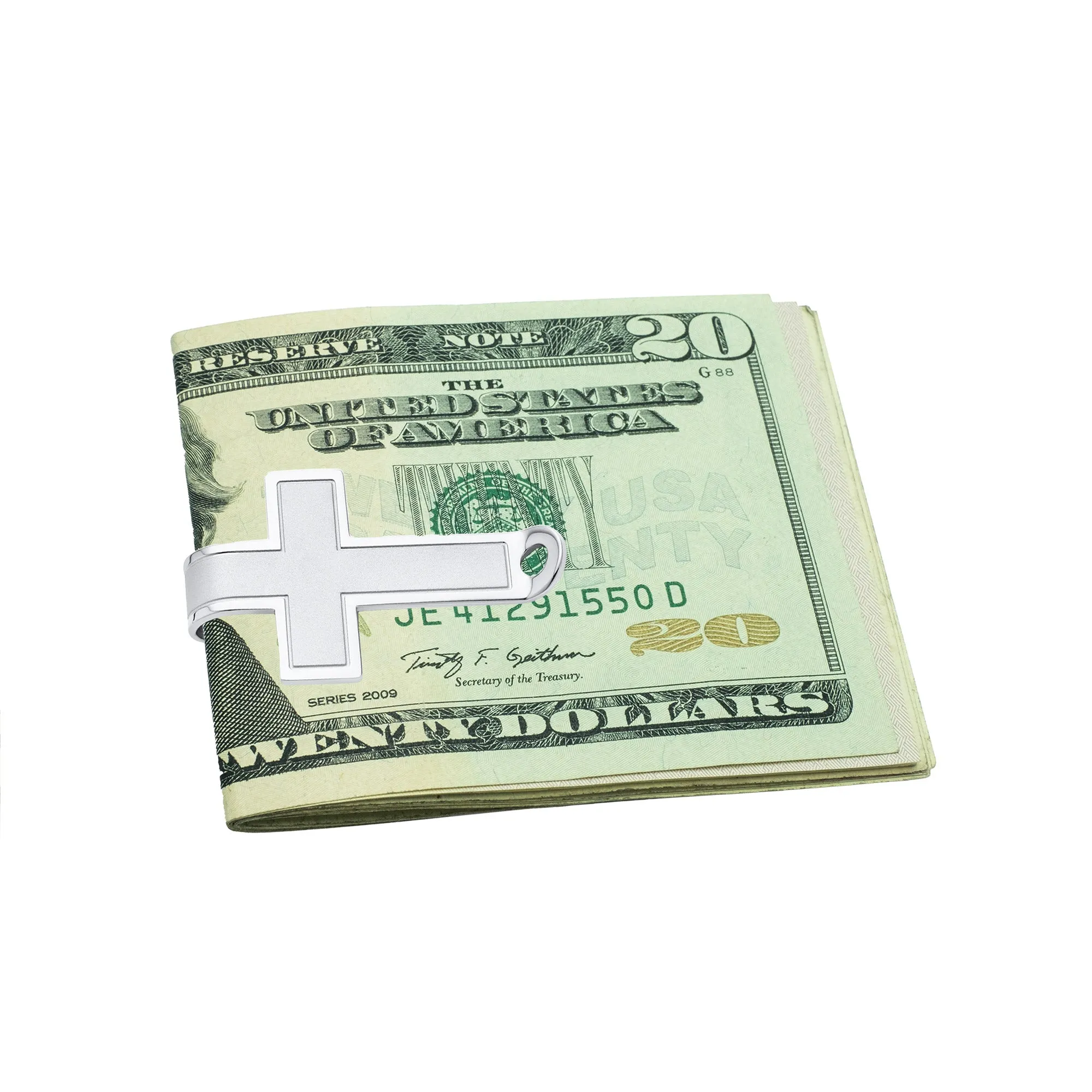 Christian Fleur de Lis Cross Money Clip Credit Card Holder for Men Silver Gold Tone