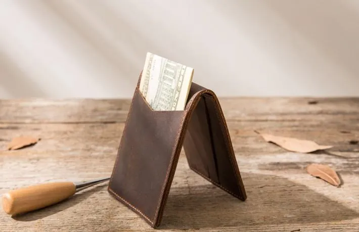 Coffee Cool Leather Mens Slim Small Wallets Bifold Vintage billfold Wallet for Men
