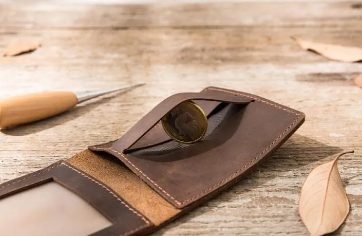 Coffee Cool Leather Mens Slim Small Wallets Bifold Vintage billfold Wallet for Men
