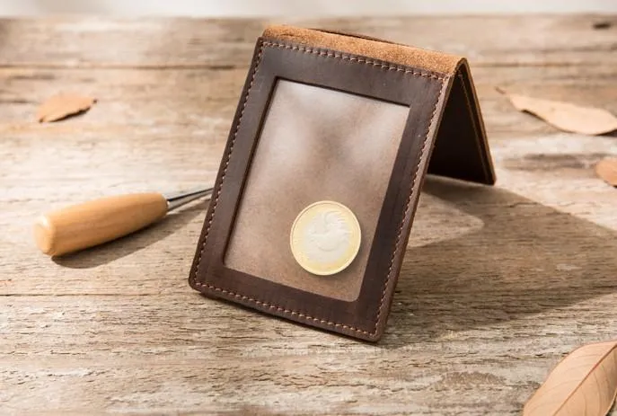 Coffee Cool Leather Mens Slim Small Wallets Bifold Vintage billfold Wallet for Men