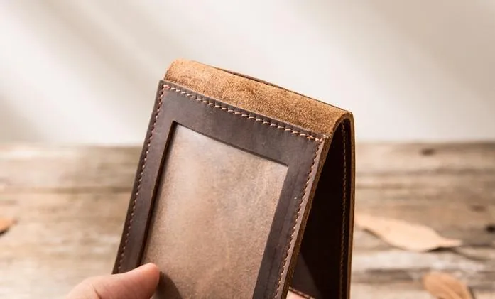 Coffee Cool Leather Mens Slim Small Wallets Bifold Vintage billfold Wallet for Men