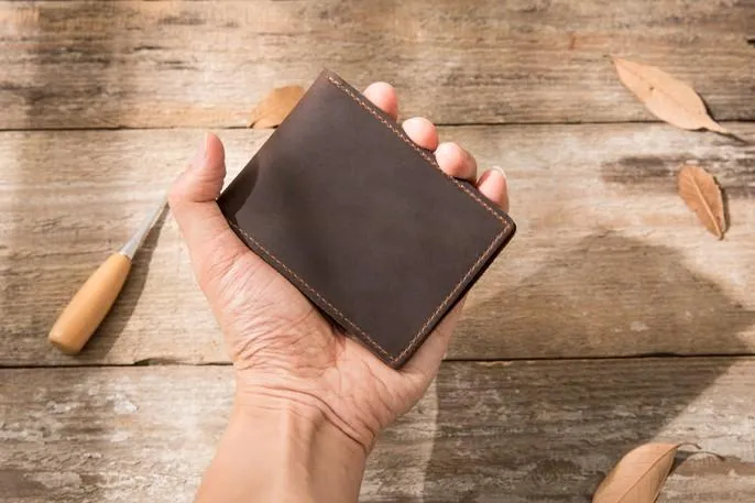 Coffee Cool Leather Mens Slim Small Wallets Bifold Vintage billfold Wallet for Men
