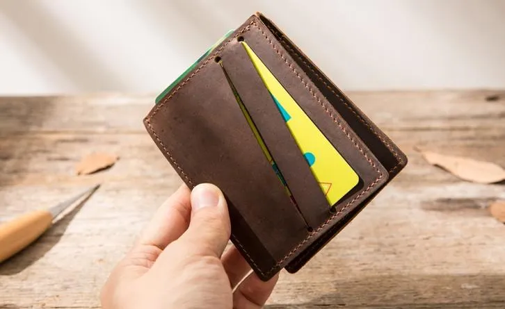 Coffee Cool Leather Mens Slim Small Wallets Bifold Vintage billfold Wallet for Men