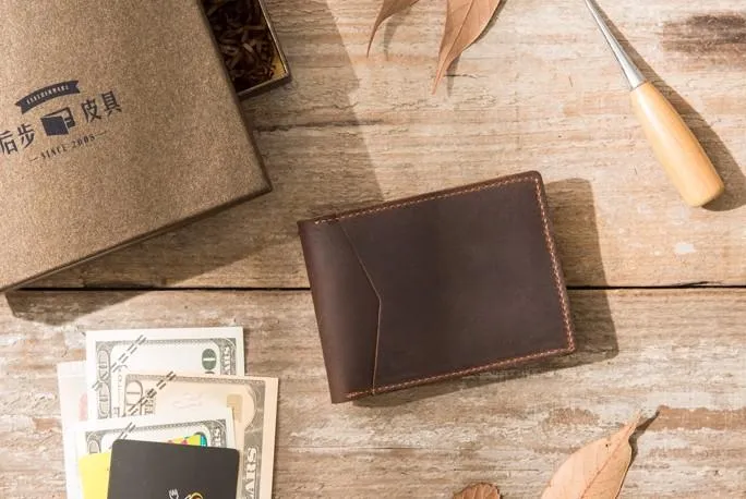 Coffee Cool Leather Mens Slim Small Wallets Bifold Vintage billfold Wallet for Men