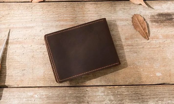Coffee Cool Leather Mens Slim Small Wallets Bifold Vintage billfold Wallet for Men