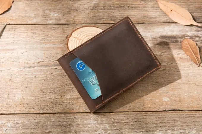 Coffee Cool Leather Mens Slim Small Wallets Bifold Vintage billfold Wallet for Men