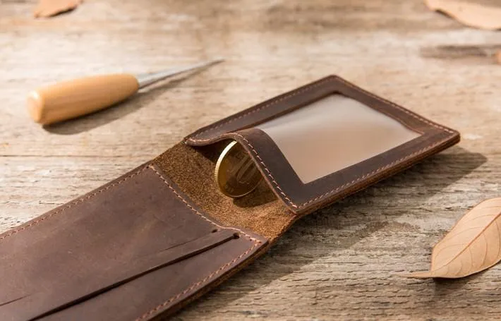 Coffee Cool Leather Mens Slim Small Wallets Bifold Vintage billfold Wallet for Men