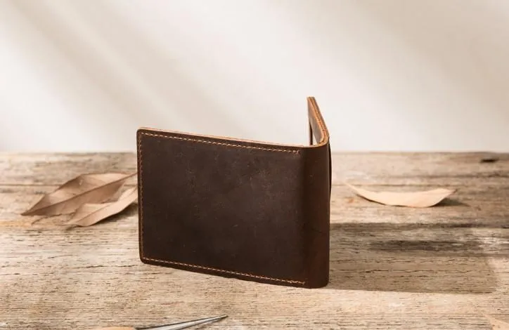 Coffee Cool Leather Mens Slim Small Wallets Bifold Vintage billfold Wallet for Men