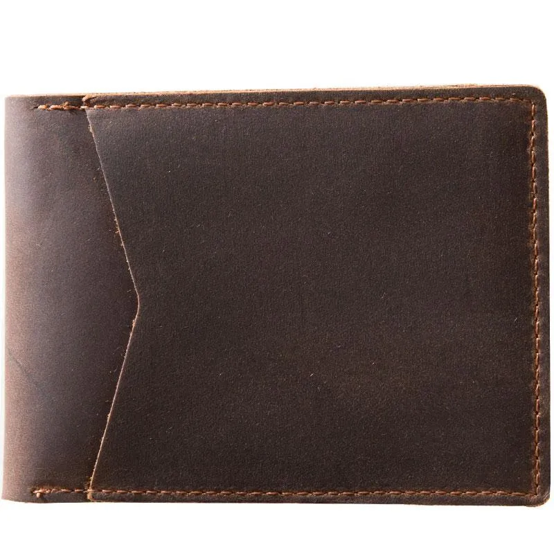 Coffee Cool Leather Mens Slim Small Wallets Bifold Vintage billfold Wallet for Men