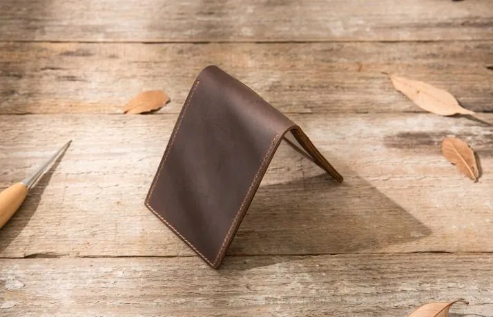 Coffee Cool Leather Mens Slim Small Wallets Bifold Vintage billfold Wallet for Men