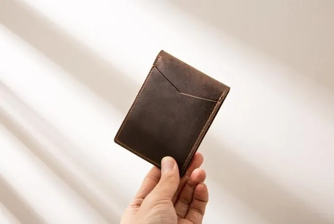 Coffee Cool Leather Mens Slim Small Wallets Bifold Vintage billfold Wallet for Men