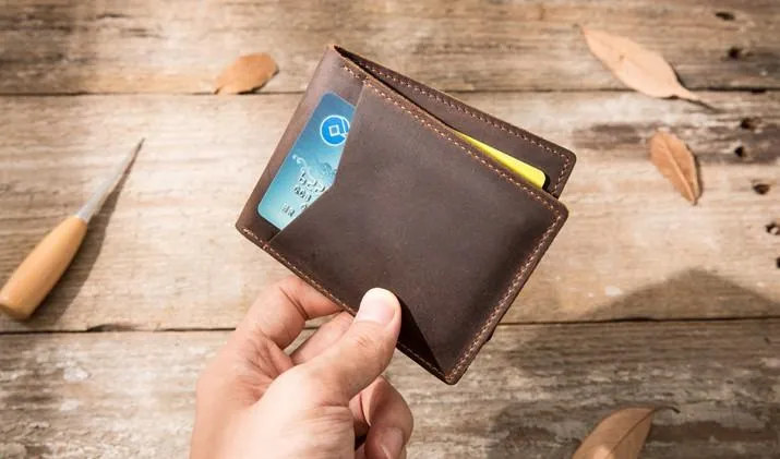 Coffee Cool Leather Mens Slim Small Wallets Bifold Vintage billfold Wallet for Men