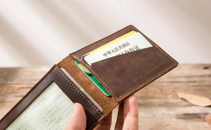 Coffee Cool Leather Mens Slim Small Wallets Bifold Vintage billfold Wallet for Men