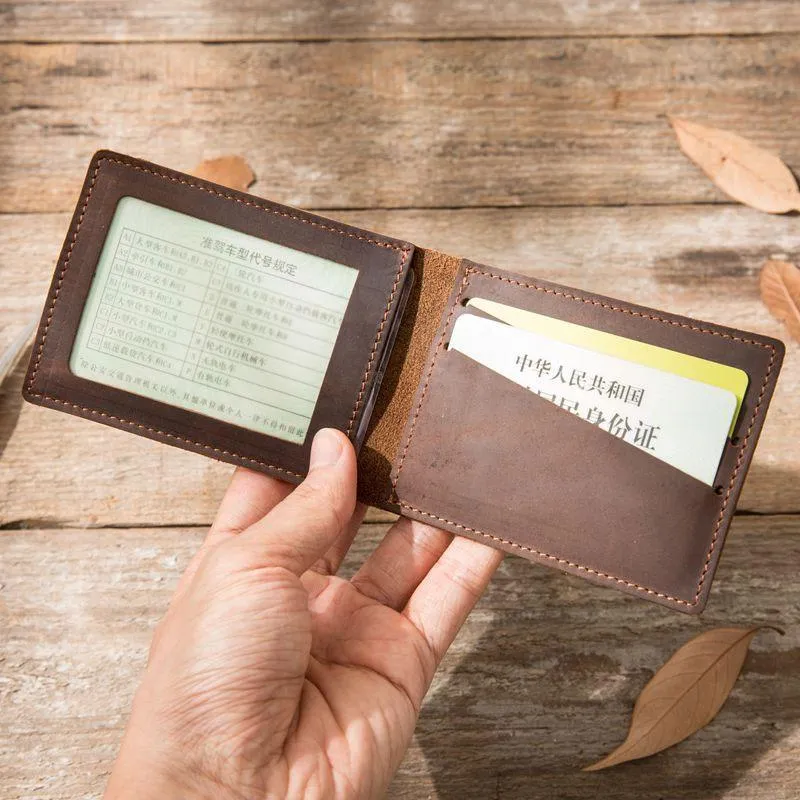 Coffee Cool Leather Mens Slim Small Wallets Bifold Vintage billfold Wallet for Men