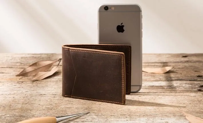 Coffee Cool Leather Mens Slim Small Wallets Bifold Vintage billfold Wallet for Men