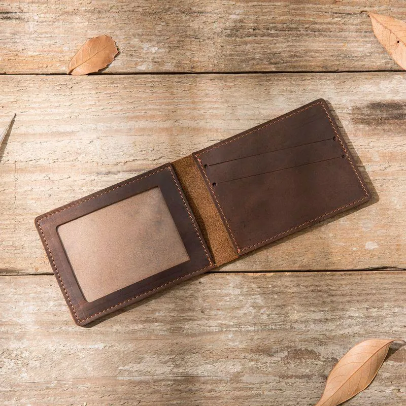 Coffee Cool Leather Mens Slim Small Wallets Bifold Vintage billfold Wallet for Men
