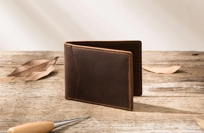 Coffee Cool Leather Mens Slim Small Wallets Bifold Vintage billfold Wallet for Men