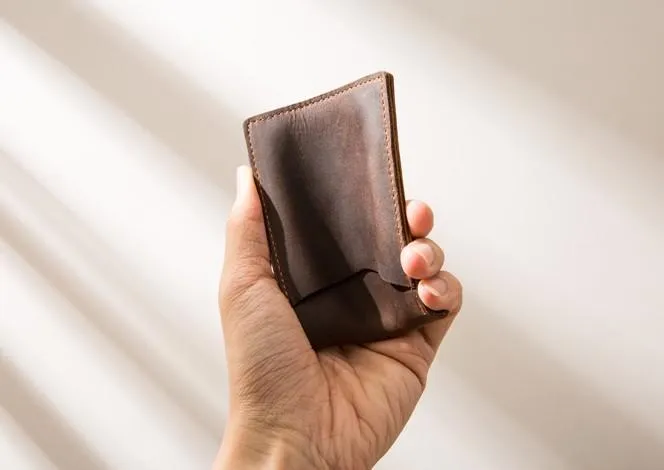 Coffee Cool Leather Mens Slim Small Wallets Bifold Vintage billfold Wallet for Men